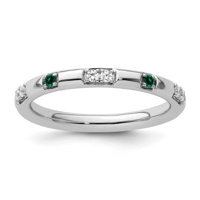 Created Emerald and Diamond Ring 14k White Gold, SK2169-8,