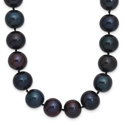 10-11mm Black Near-Round Freshwater Cultured Pearl 16 inch Necklace Sterling Silver Rhodium-plated,