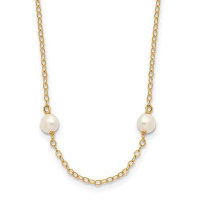 4-5mm White Near Round Freshwater Cultured Pearl 8-station 18 inch Necklace 10k Gold, 10PR52-18,