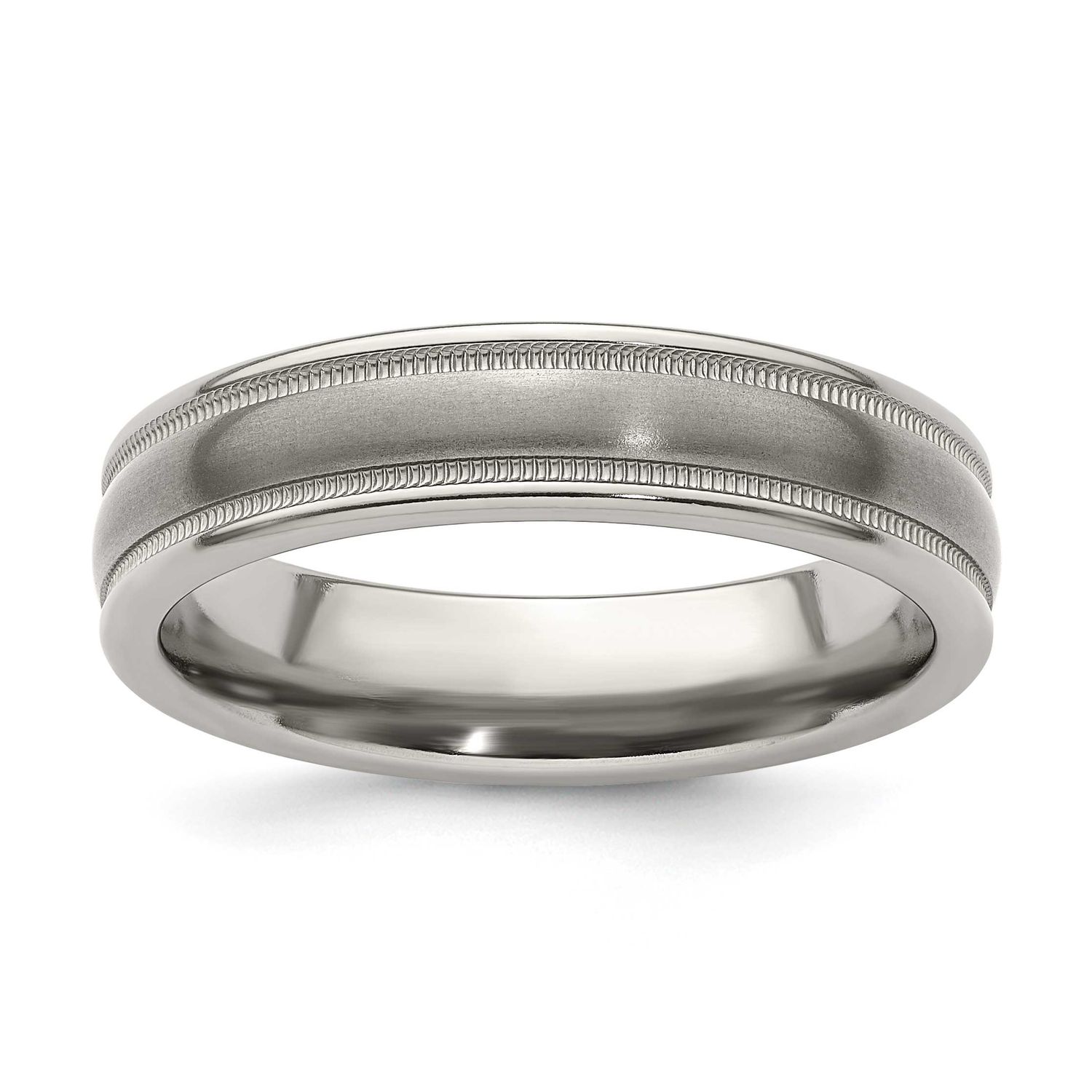 Edward Mirell Polished Tri Dome Milgrain 5mm Band Titanium Brushed, EMR155-5MM-7, 196904347751