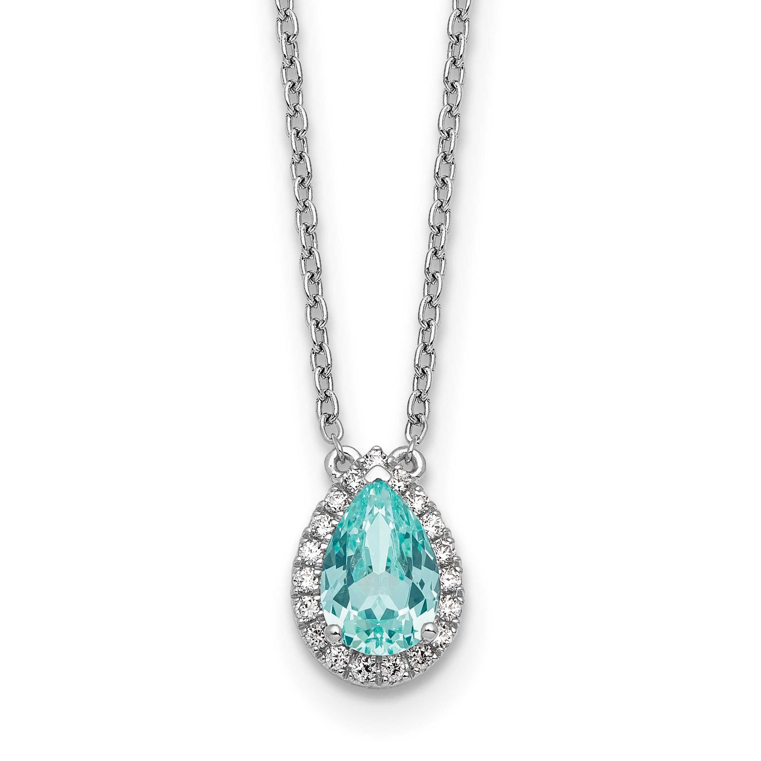 Lab Grown VS/SI FGH Diamond and Cr Paraiba Pear Halo Necklace 14k White Gold, PM10463-CP-116-WLG,