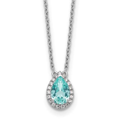 Lab Grown VS/SI FGH Diamond and Cr Paraiba Pear Halo Necklace 14k White Gold, PM10463-CP-116-WLG,
