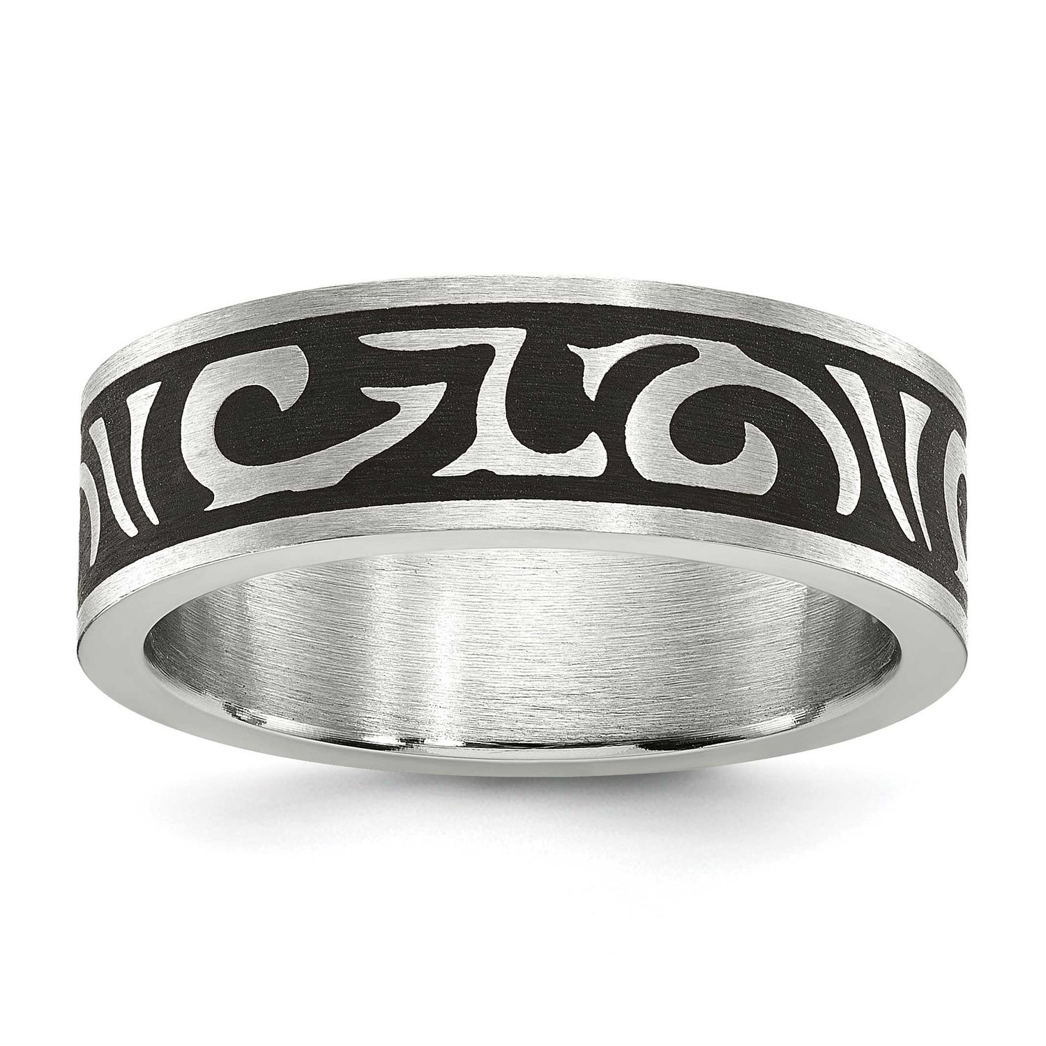 Enameled Swirl Design 7mm Band Stainless Steel Brushed, SR623-9, 191101020773