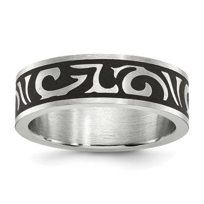 Enameled Swirl Design 7mm Band Stainless Steel Brushed, SR623-9, 191101020773