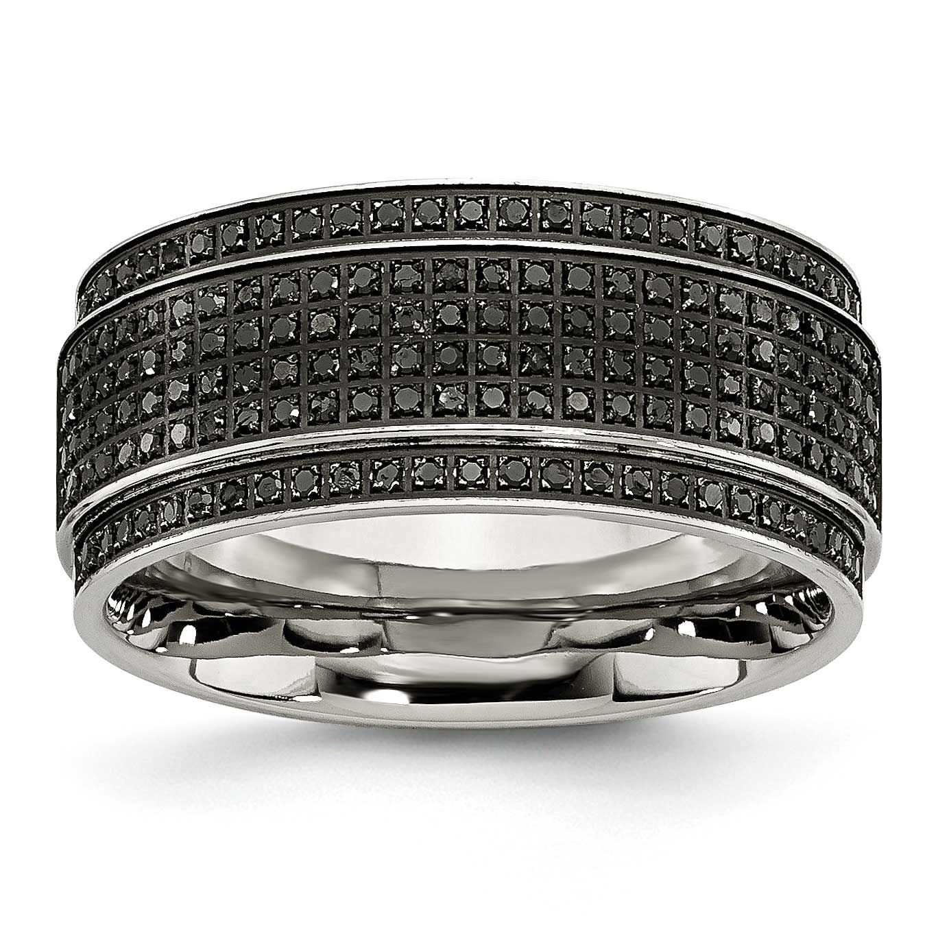 1/2 Carat Black Diamond 10mm Ridged Edge Band Stainless Steel Polished, SR410-6, 191101431258