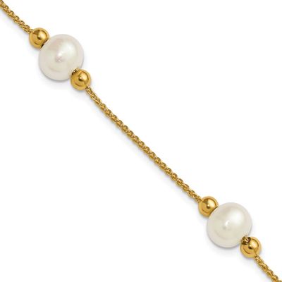 Polished 8-9mm Semi-Round Freshwater Cultured Pearl 3-station 7.5 inch Bracelet 10k Gold, 10XF921-7