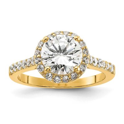 Cheryl M Polished CZ Round Halo Ring Sterling Silver Gold-plated, QCM1934Y-6,