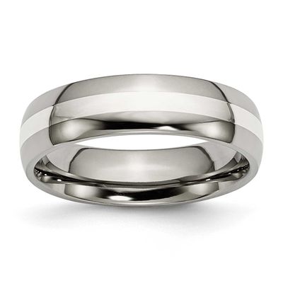 Sterling Silver Inlay 6mm Band Titanium Polished, TB81-7.5, 883957842646