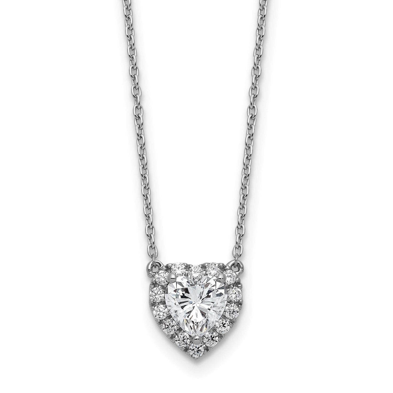 Lab Grown Diamond VS/SI FGH Heart Halo Necklace 14k White Gold, PM10467-120-WLG,