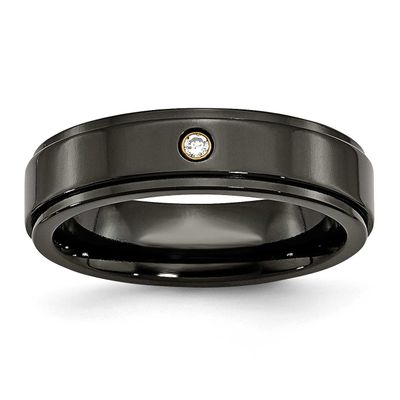 Black Ti 14k Inlay .03ct Diamond 6mm Ridged Edge Band Titanium, TB290AA-12.5, 886774056166