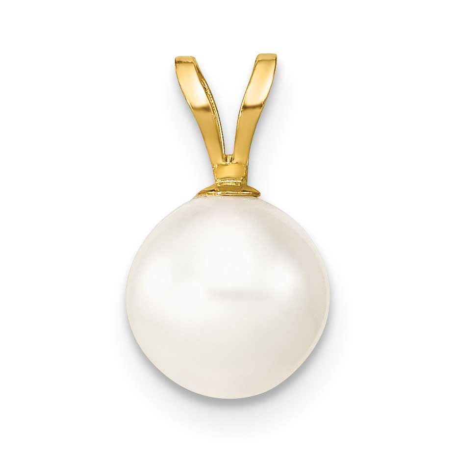 7-8mm White Round Freshwater Cultured Pearl Pendant 10k Gold, 10XF397,