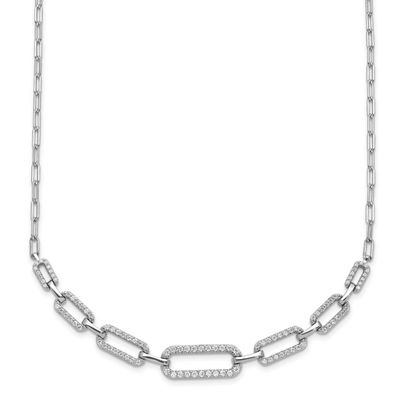 CZ 102 Stone Paper Clip Link 16 in with 2 inch Extension Necklace Sterling Silver Rhodium-plated, Q