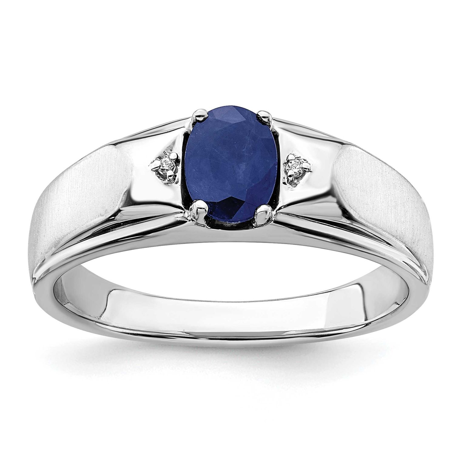 White Polished &amp; Satin Sapphire &amp; Diamond Mens Ring 14k Gold, RM8437-SA-001-WA, 196904329313
