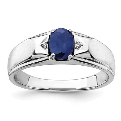 White Polished &amp; Satin Sapphire &amp; Diamond Mens Ring 14k Gold, RM8437-SA-001-WA, 196904329313
