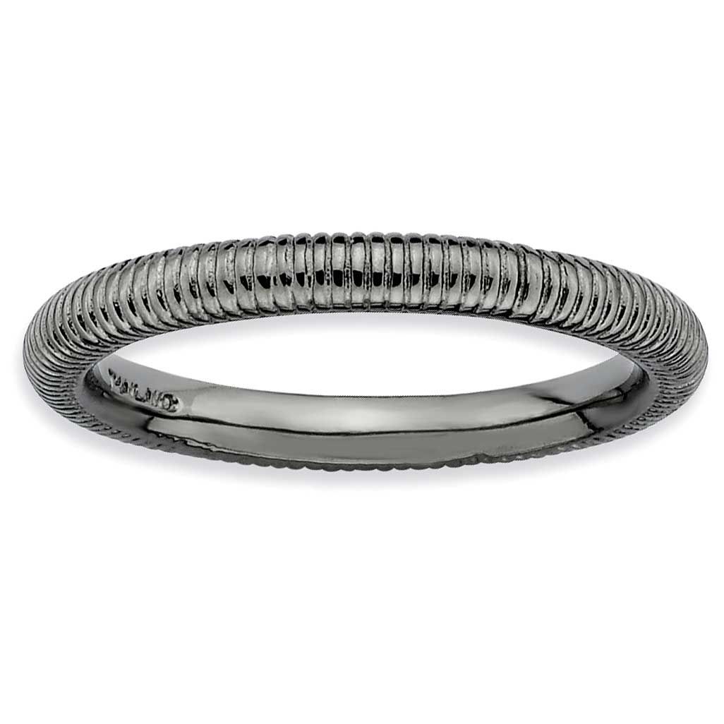 Black-plated Textured Ring Sterling Silver, QSK201-5, 883957135991