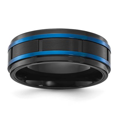 Black and Blue IP-plated 8mm Band Titanium Brushed and Polished, TB512-12.5, 196904300497
