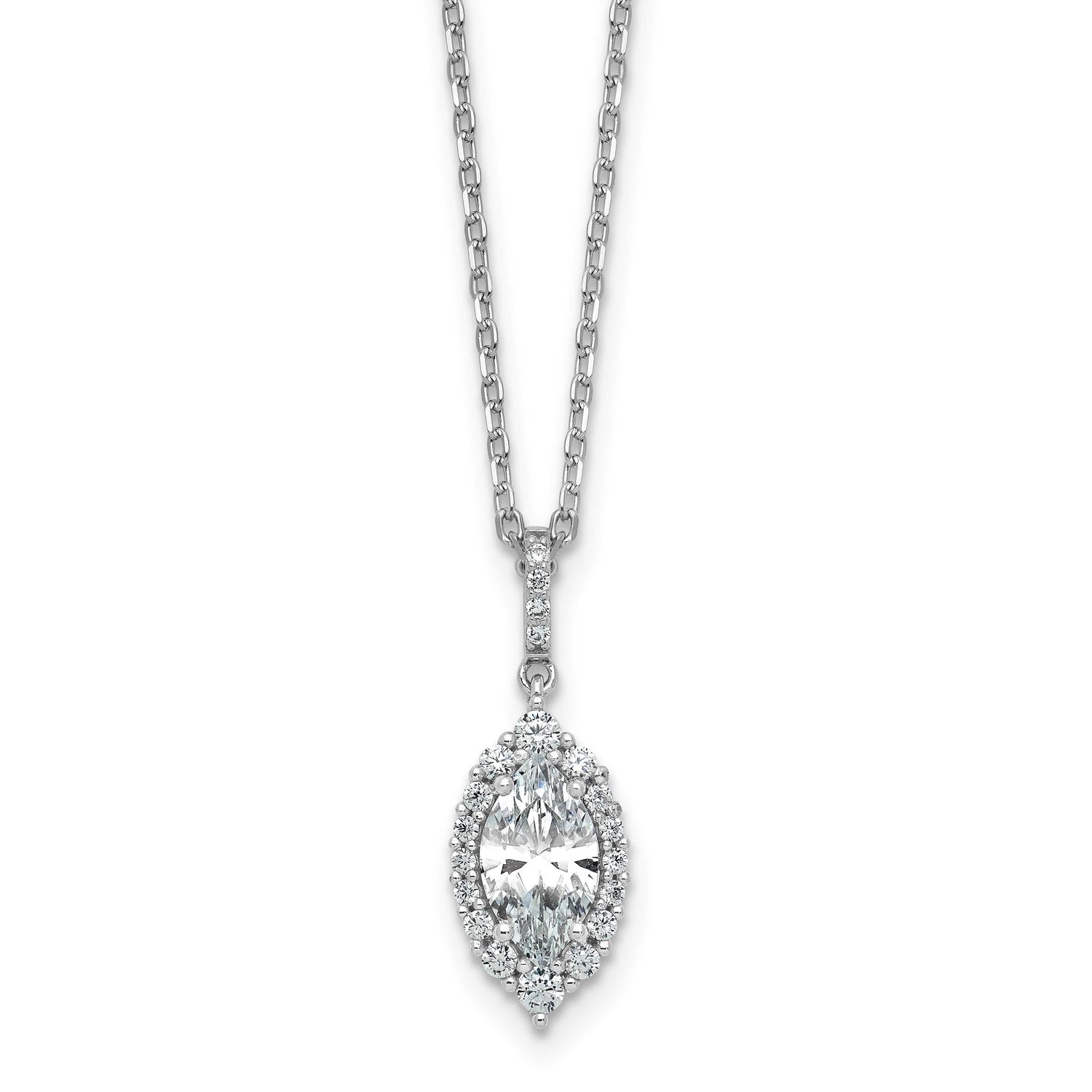 Cheryl M Polished Fancy Marquise CZ Halo with 2 Inch Extension Necklace Sterling Silver Rhodium-pla