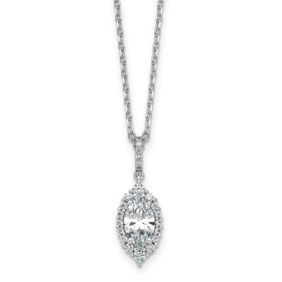 Cheryl M Polished Fancy Marquise CZ Halo with 2 Inch Extension Necklace Sterling Silver Rhodium-pla