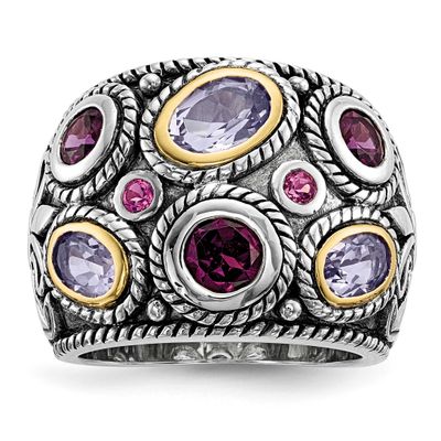 Sterling Silver Rhod. 14k Pink Qrtz Rhodolite GA &amp; Pink Tourmaline Ring Sterling Silver Rhodium-pla