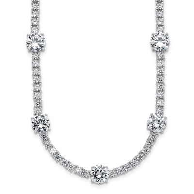 Cheryl M Polished CZ Station with Safety Clasp Necklace Sterling Silver Rhodium-plated, QCM1822-18,