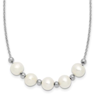 White Semi-Round Freshwater Cultured Pearl Beaded 16 inch with 2 inch Extension Necklace Sterling S