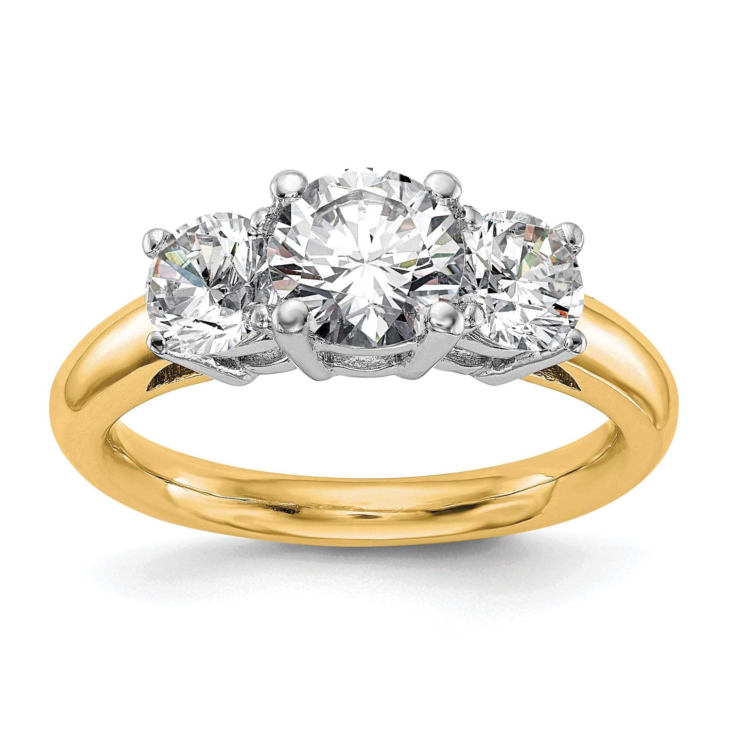 3-Stone Holds 1 carat 6.5mm Round Center and 2-5.2mm Round Sides Engagement Ring Mounting 14k Two-t