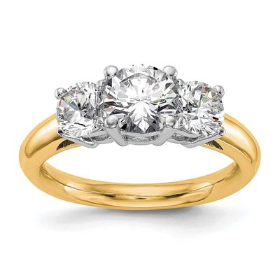 3-Stone Holds 1 carat 6.5mm Round Center and 2-5.2mm Round Sides Engagement Ring Mounting 14k Two-t
