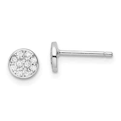 Cheryl M Polished Pave CZ Circle Post Earrings Sterling Silver Rhodium-plated, QCM1864,