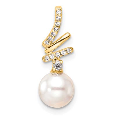 Diamond and Pearl Chain Slide 14k Gold Polished, PM10193-009-YAA,