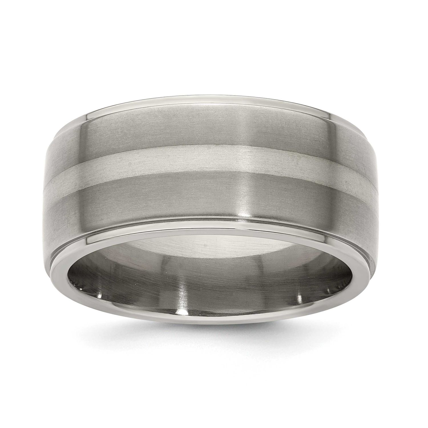 Edward Mirell Polished with Argentium Sterling Silver Inlay Flat 10mm Band Titanium Brushed, EMR186