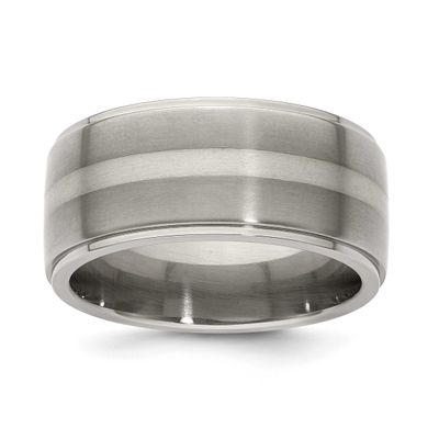 Edward Mirell Polished with Argentium Sterling Silver Inlay Flat 10mm Band Titanium Brushed, EMR186