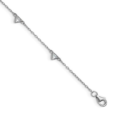 Cheryl M Polished Trillion-cut CZ 9.5 Inch with 1 Inch Extension Anklet Sterling Silver Rhodium-pla
