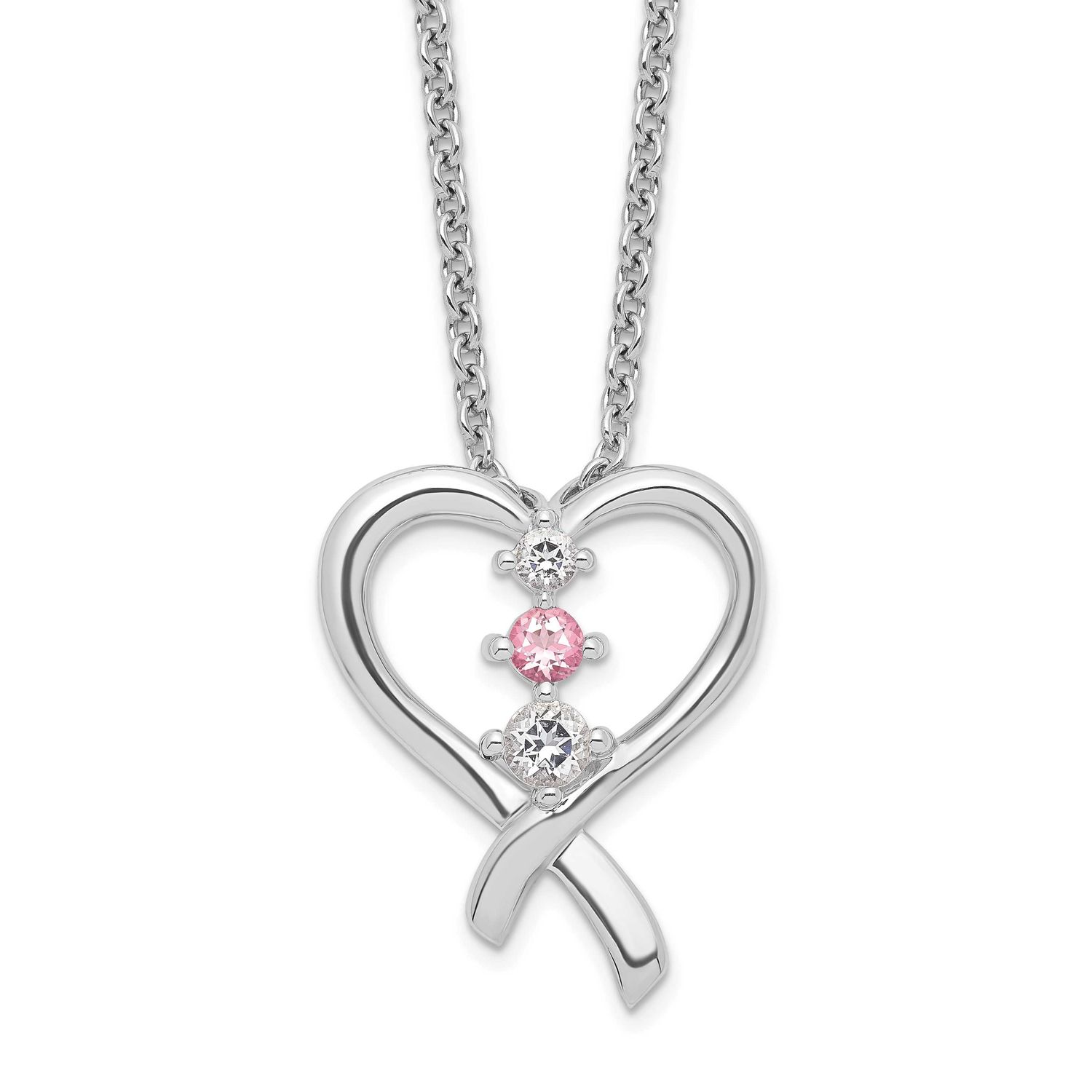 Survivor Collection Clear Pink Topaz Heart of Resilience Necklace Sterling Silver Rhodium-plated, S