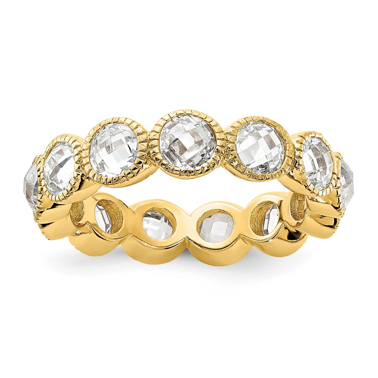 Cheryl M Polished and Beaded Round CZ Ring Sterling Silver Gold-plated, QCM1932Y-7,