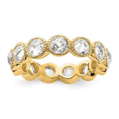Cheryl M Polished and Beaded Round CZ Ring Sterling Silver Gold-plated, QCM1932Y-7,