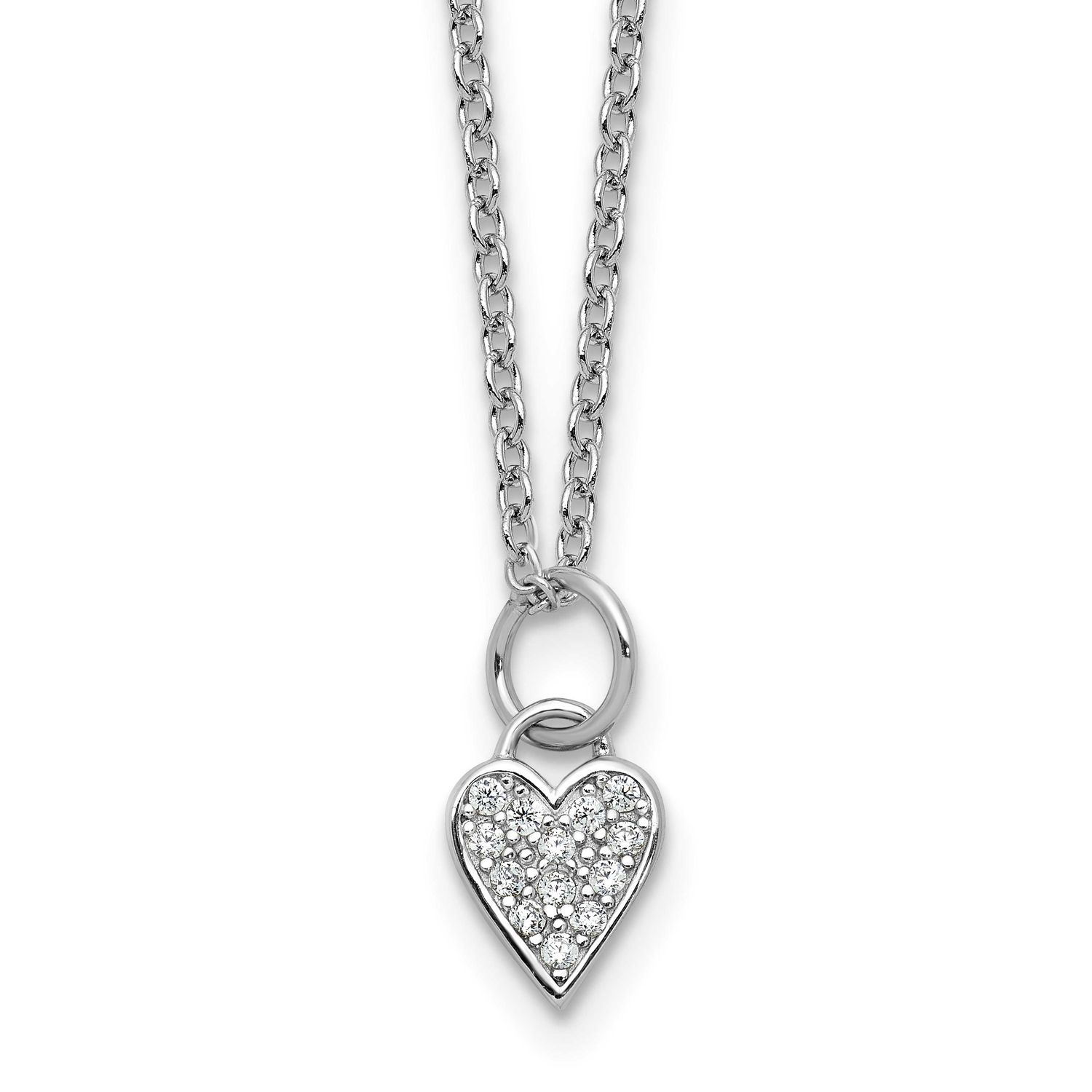Cheryl M Polished CZ Heart with 2 Inch Extension Necklace Sterling Silver Rhodium-plated, QCM1757-1