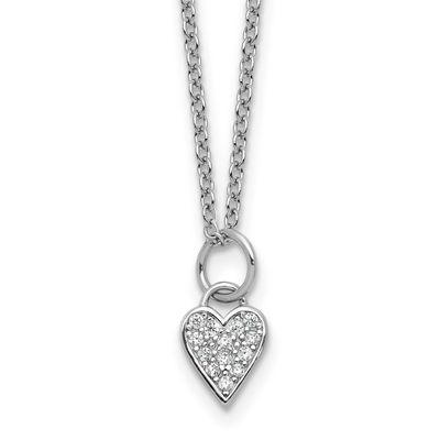 Cheryl M Polished CZ Heart with 2 Inch Extension Necklace Sterling Silver Rhodium-plated, QCM1757-1