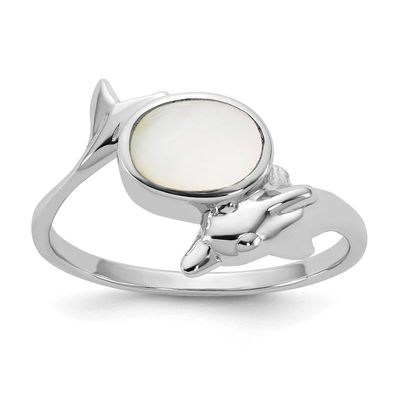 Polished Mother of Pearl Dolphin Ring Sterling Silver Rhodium-plated, QR7692-7,