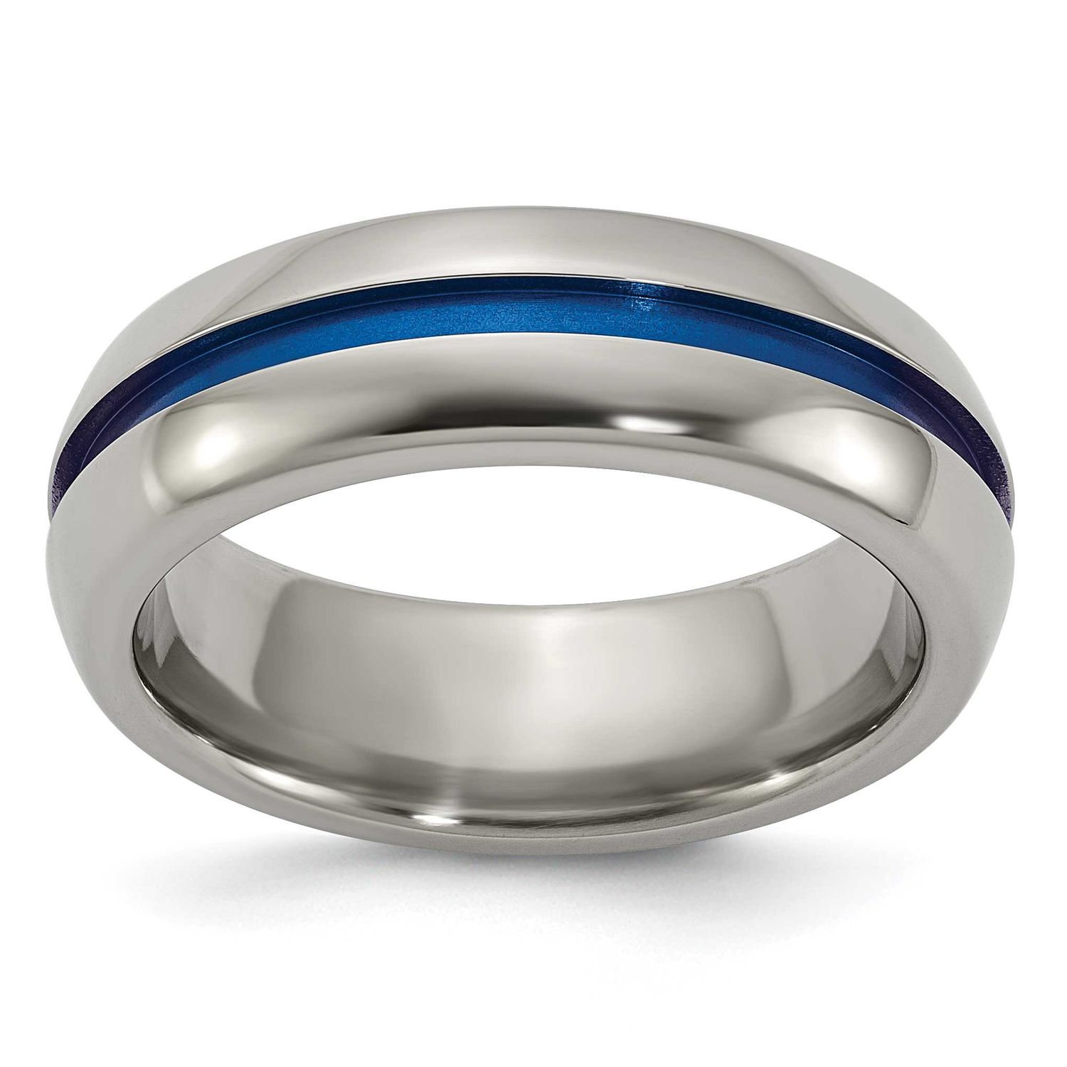 Edward Mirell Blue Anodized Center Stripe Domed 7mm Band Titanium, EMR345-7, 883957835389