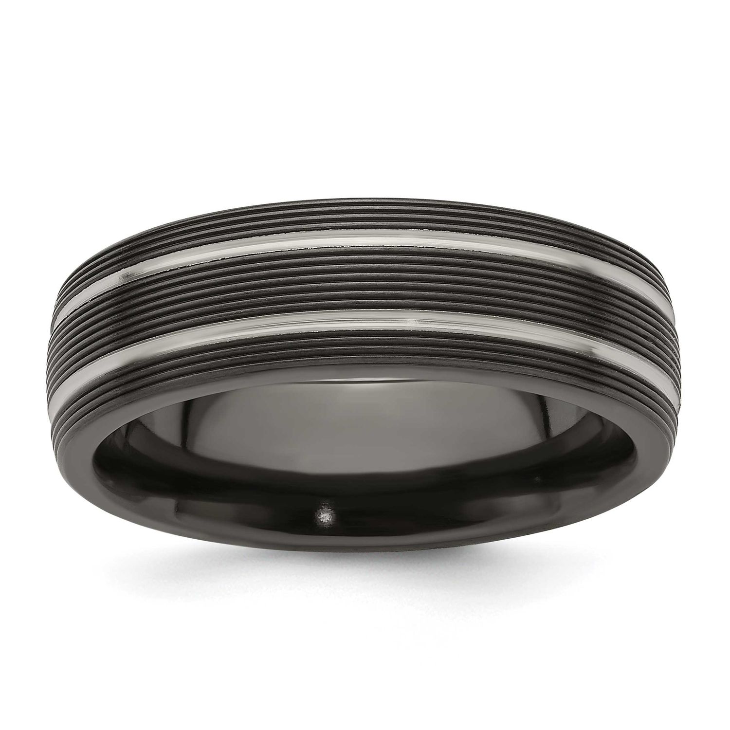 Edward Mirell Black Ti Textured Lines 7mm Band Titanium, EMR118-7.5, 886774318035