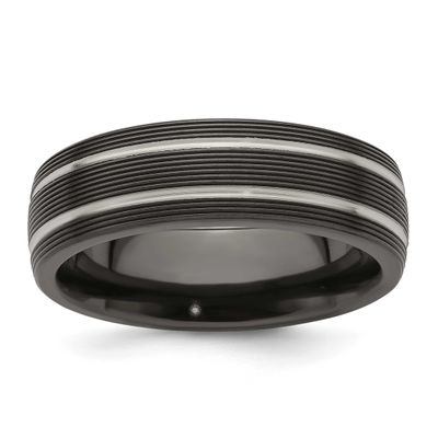 Edward Mirell Black Ti Textured Lines 7mm Band Titanium, EMR118-7.5, 886774318035