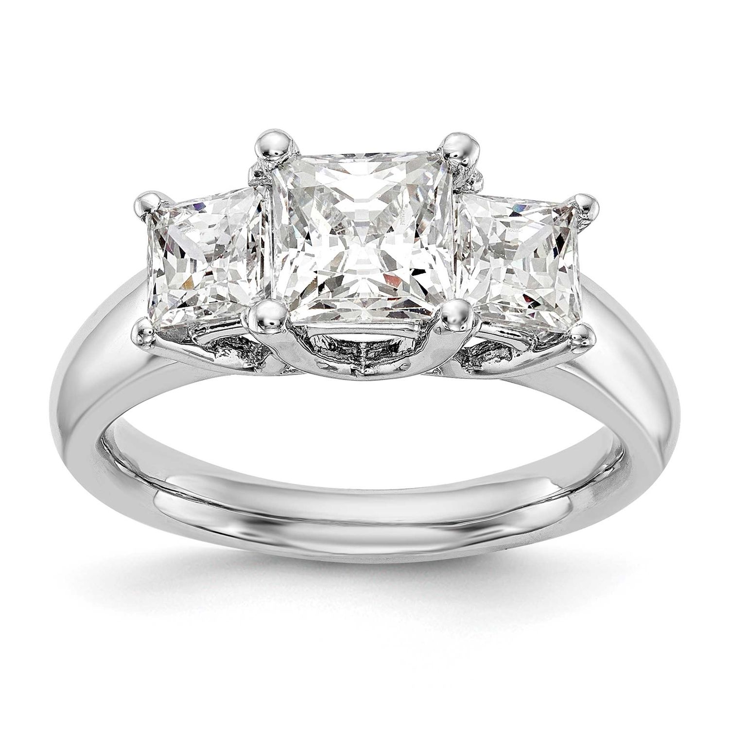 3-Stone Holds 1 carat 5.70mm Princess Center and 2-4.5mm Princess Sides Engagement Ring Mounting 14