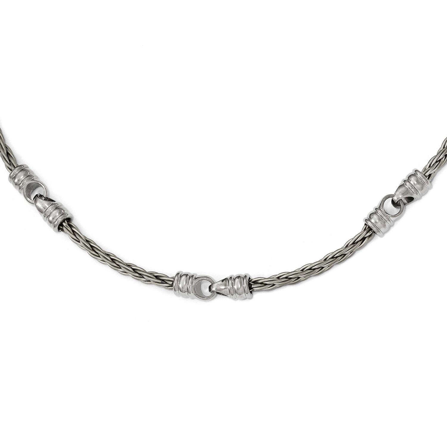 Edward Mirell Cable &amp; Polished Link Necklace Titanium Brushed, EMN149-22.5,