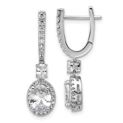Cheryl M Polished Fancy Oval CZ Halo Hinged Post Dangle Earrings Sterling Silver Rhodium-plated, QC