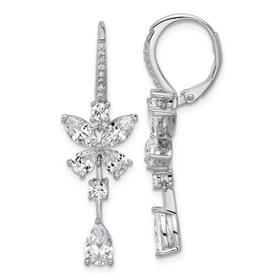 Cheryl M Polished Fancy CZ Butterfly Leverback Dangle Earrings Sterling Silver Rhodium-plated, QCM1