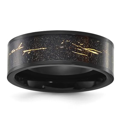 Black IP-plated with Black and Gold Foil Inlay 8mm Band Titanium Polished, TB525-9, 196904298466