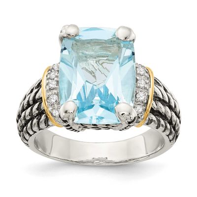 14k True Two-tone Diamond &amp; 8.10Sky Blue Topaz Ring Sterling Silver, QTC578-6, 191101074400