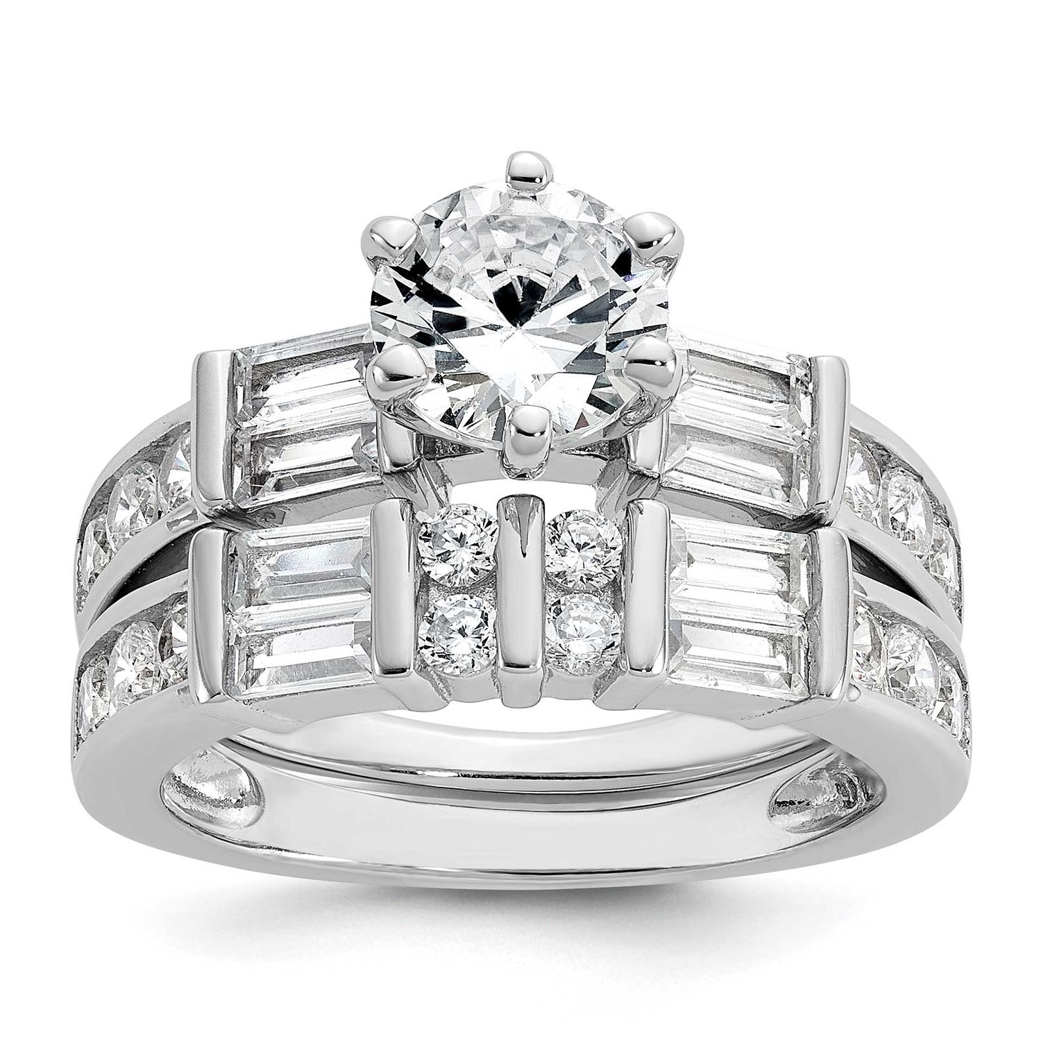 Cheryl M Polished CZ Ring Set Sterling Silver Rhodium-plated, QCM1738-9, 196904277362
