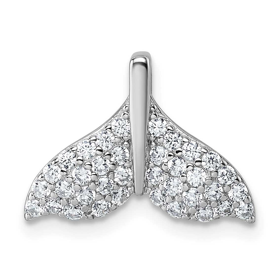 CZ Whale Tail Chain Slide Pendant Sterling Silver Rhodium-plated, QG7240P,