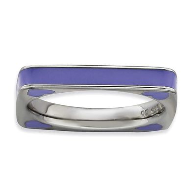 Purple Enameled Square Ring Sterling Silver Polished, QSK589-5, 886774173030